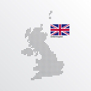 United Kingdom Map design with flag and light background vector