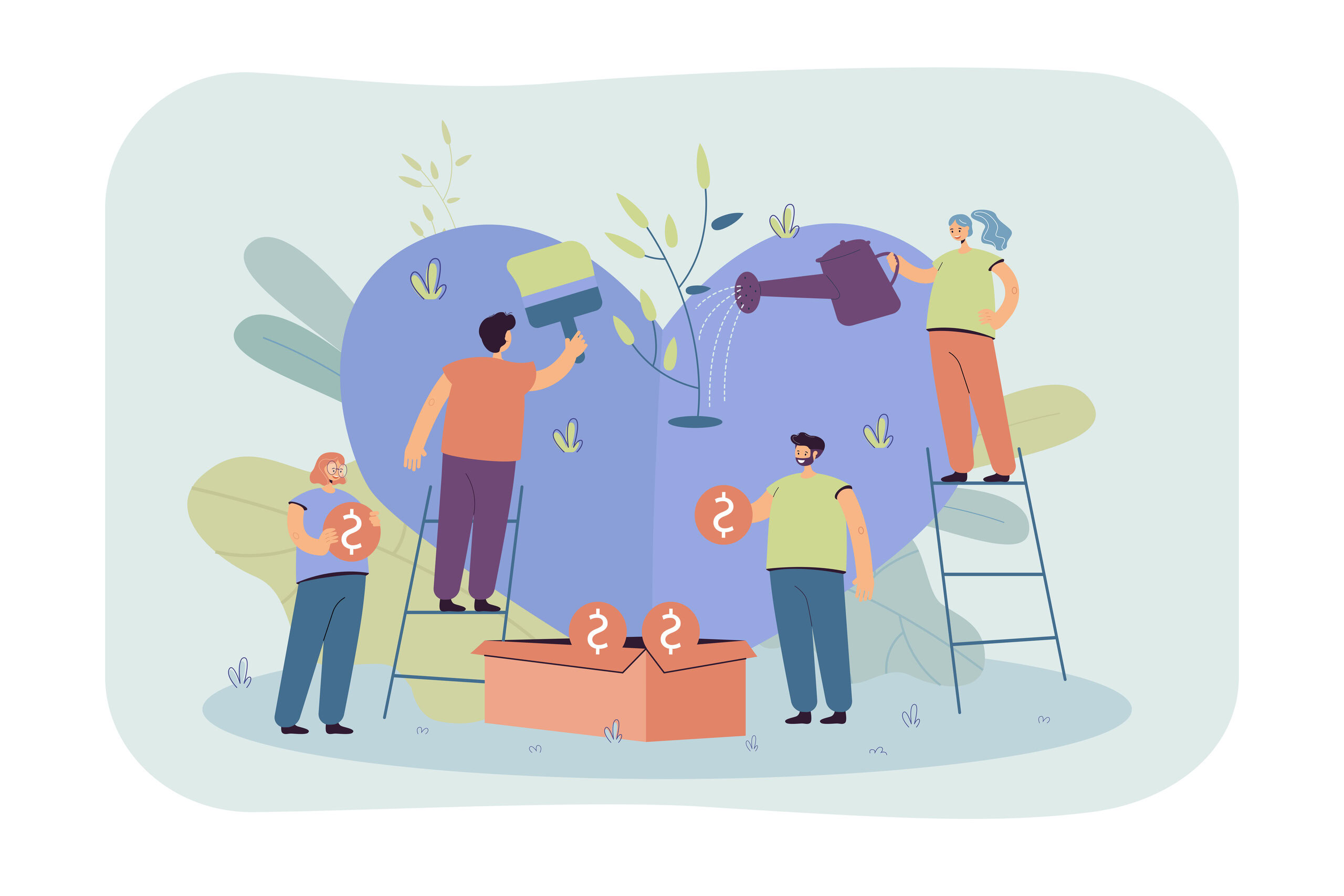 Stylized volunteer team giving care and sharing hope